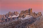 Sunset on the spiers of the group Croda da Lago and mount Averau,Cortina d'Ampezzo,Belluno district,Veneto,Italy,Europe