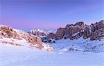 Ski slopes of Mount Lagazuoi at dawn,Cortina d'Ampezzo,Belluno district,Veneto,Italy,Europe