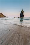 Ballydowane Cove, County Waterford, Munster province, Ireland, Europe. The sea stack in the ocean with the high tide.