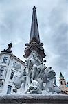 Europe, Slovenia, Ljubjana. Three Carniolan Rivers Fountain near the city hall