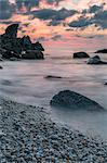 Zambrone, province of Vibo Valentia, Calabria, Italy, Europe. Sunset on the beach of Lion's rock