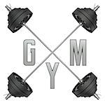 Gym logo in 3d style. CG image. Weights with barbell rod.