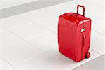 Red travel bag on tile floor