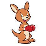Cute baby kangaroo wearing boxing gloves smiling