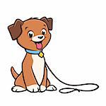 Vector cartoon cute puppy in a leash