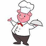 Vector illustration of pig chef holding a tray