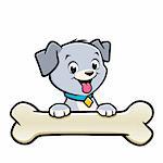 Vector illustration of a cute puppy with bone for design element