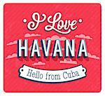 Vintage greeting card from Havana - Cuba. Vector illustration.