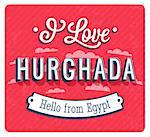 Vintage greeting card from Hurghada - Egypt. Vector illustration.