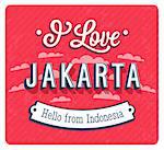 Vintage greeting card from Jakarta - Indonesia. Vector illustration.