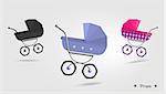 Baby stroller set Isolated on white background. Cartoon pram vector illustration. Trendy style for graphic design, Web site, social media, user interface, mobile app.