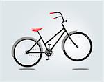 Black bike with red seat isolated on grey background. Illustration in cartoon style.