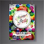 Vector Summer Party Flyer Design with typographic design on abstract color circles background. Eps10 illustration.