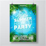 Vector Summer Beach Party Flyer Design with typographic design on nature background with palm trees. Eps10 illustration.