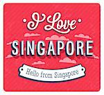 Vintage greeting card from Singapore - Singapore. Vector illustration.