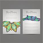 Set of vector design templates. Business card with floral circle ornament. Mandala style. Torn paper