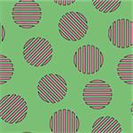 Memphis seamless pattern with striped mosaic circles. Fashion style 80-90s. Retro endless background.