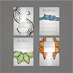 Set of vector design templates. Business card with floral circle ornament. Mandala style. Torn paper