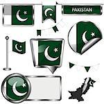 Vector glossy icons of flag of Pakistan on white