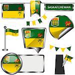 Vector glossy icons of flag of province Saskatchewan on white