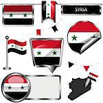 Vector glossy icons of flag of Syria on white