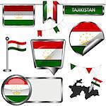 Vector glossy icons of flag of Tajikistan on white