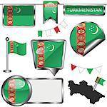 Vector glossy icons of flag of Turkmenistan on white