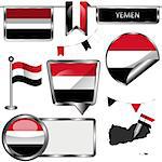 Vector glossy icons of flag of Yemen on white