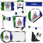 Vector glossy icons of flag of province Yukon on white