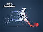 France football championship with Football player and france flag colors., kick a ball, particle divergent composition, vector illustration EPS10