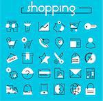 Vector set of trendy inline bold shopping icons, white on blue