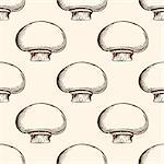 Vintage hand drawn vector seamless pattern with champignon mushrooms
