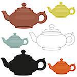 Isolated ceramic teapots set. Abstract design logo. Vector illustration.