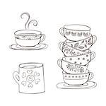 Set of cups and mug. Vector illustration. Tea and coffe time.