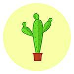 Cute colorful cacti icon, bright green cactus in a pot, cartoon succulent