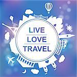 Famouse places. Live, love, travel concept vector illustration. Travelling by plane, airplane trip in various country