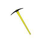 Mattock in black design with yellow handle on white background