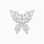 Gray ornate butterfly sign. Floral gray design.