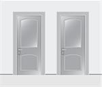 Two white closed doors isolated on white background. Realistic vector illustration.