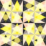 Kaleidoscope glass mosaic tiles seamless vector pattern. Glossy flat pastel yellow and pink colors triangle splinters background.