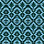 Geometric seamless knitted vector pattern in turquoise and green colors
