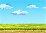 Seamless Landscape with a green meadow. Vector illustration, possible to use for the game, banner, videos or web graphic design, user interface, card, poster.