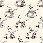 Vintage vector seamless pattern with coffee cup