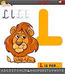 Educational Cartoon Illustration of Letter L from Alphabet with Lion Animal Character for Children