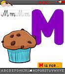 Educational Cartoon Illustration of Letter M from Alphabet with Muffin Sweet Food for Children