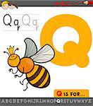 Educational Cartoon Illustration of Letter Q from Alphabet with Queen Bee Insect Character for Children