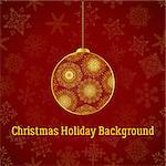 Holiday Christmas Background, Golden Decorated Ball on Red Pattern with Snowflakes, Illustration for Your Design. Eps10, Contains Transparencies. Vector