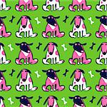 Seamless vector pattern with cute funny dogs and their treats bones. Simple endless background, can be used, as wrapping paper, website wallpaper for children and pets. Seamless backgrounds collection