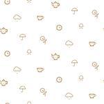 English tea party simple gold on white line icons vector pattern. Teapot, cup, umbrella and clouds seamless background.