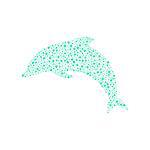 Dolphin made of turquoise balls on white background